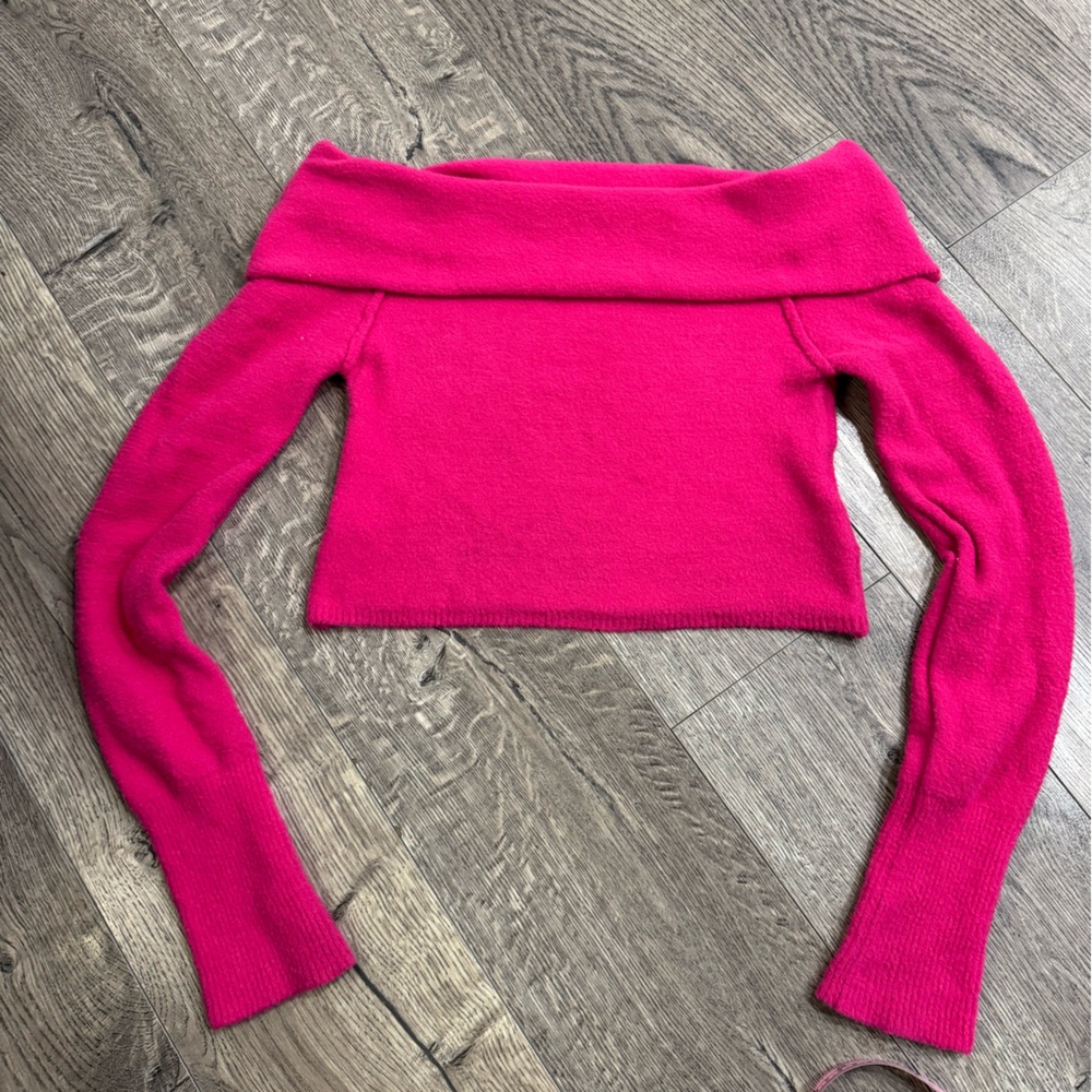 Free People Hot Pink Fuzzy Off-The-Shoulder Top